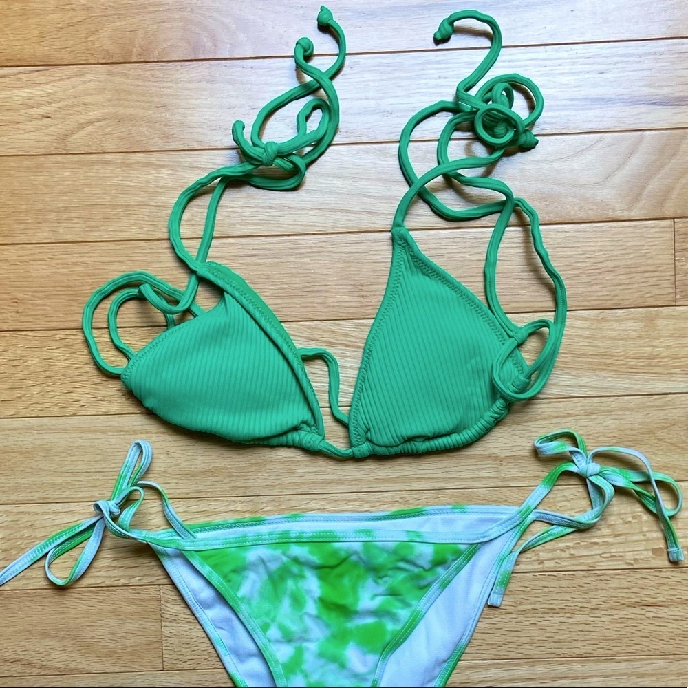 LA Hearts Green String Tie Triangle Bikini Top